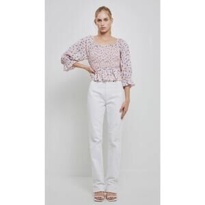 English Factory X Anthropologie Medium Pink Floral Square Neck Smocked Crop Top